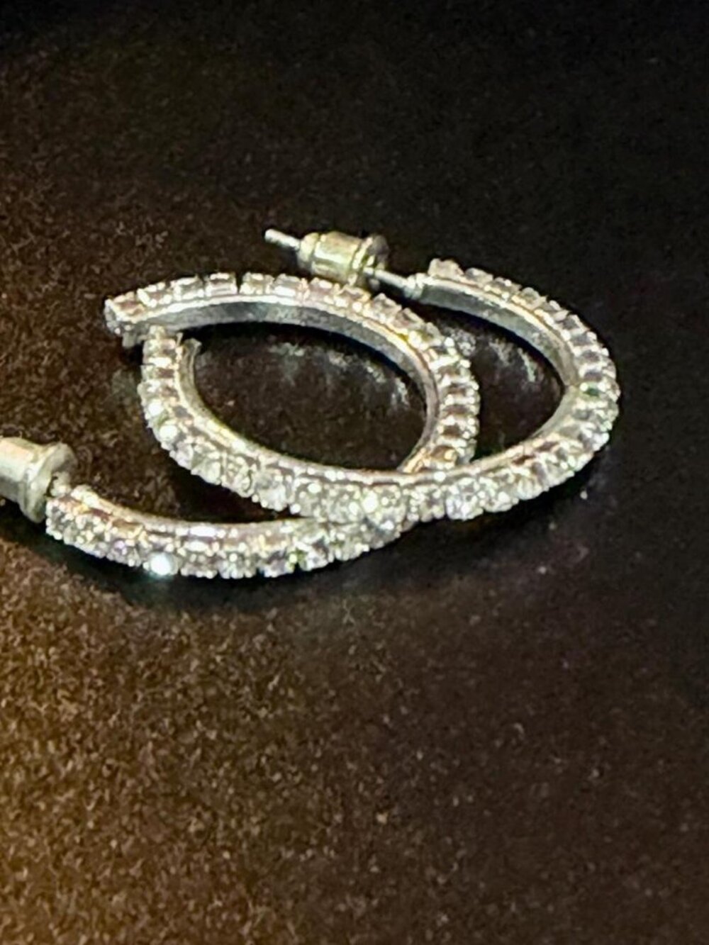 Silver Rhinestone Hoop Earrings - Picture 2 of 3